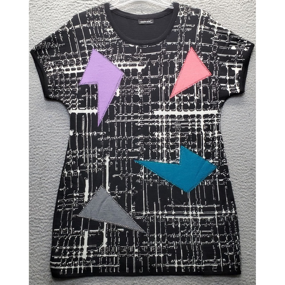 Darkwin Sweater Dress Womens XXL Multi Geometric Short Sleeve Crew Neck Pullover